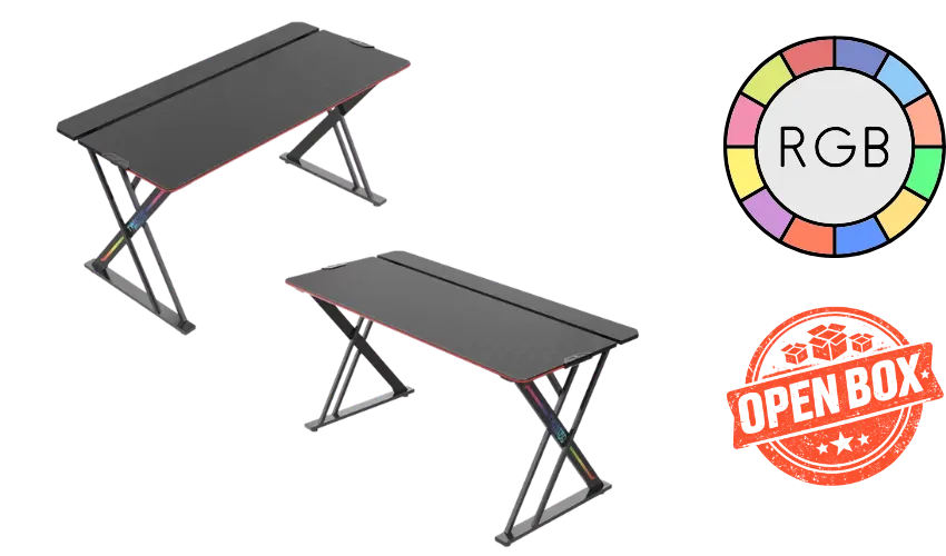 Twisted Minds X-Shaped RGB Gaming Desk TM-GT04-X-RGB | 150x68cm | Carbon Fiber | Cable Management | RGB Edge Lights | Max 80kg | Open Box — Original Packaging